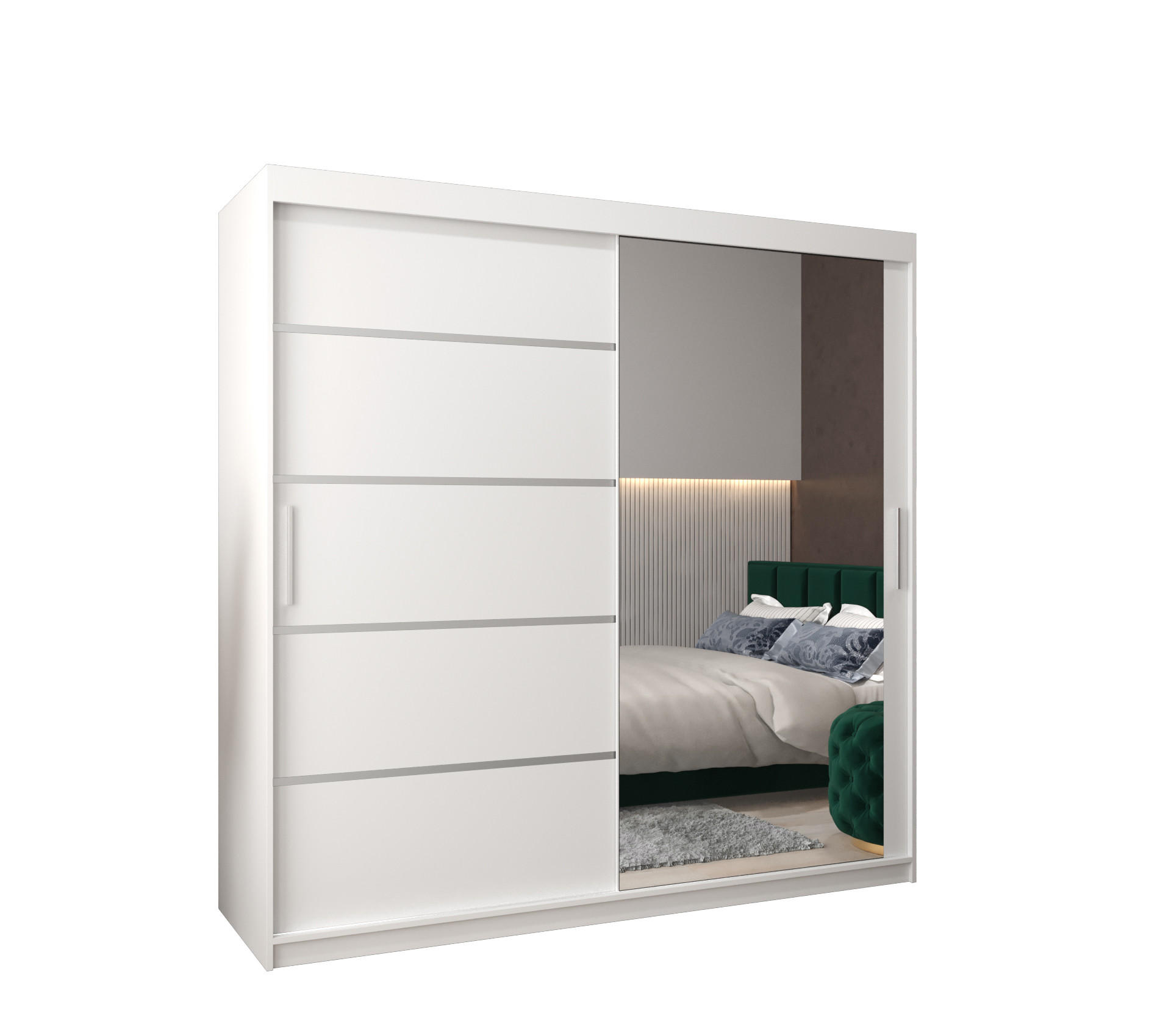SCHWEBETÜRENSCHRANK 200/200/62 2-türig - Silberfarben/Weiß, Holz/Kunststoff (200/200/62cm) - MÖBEL KRYSPOL