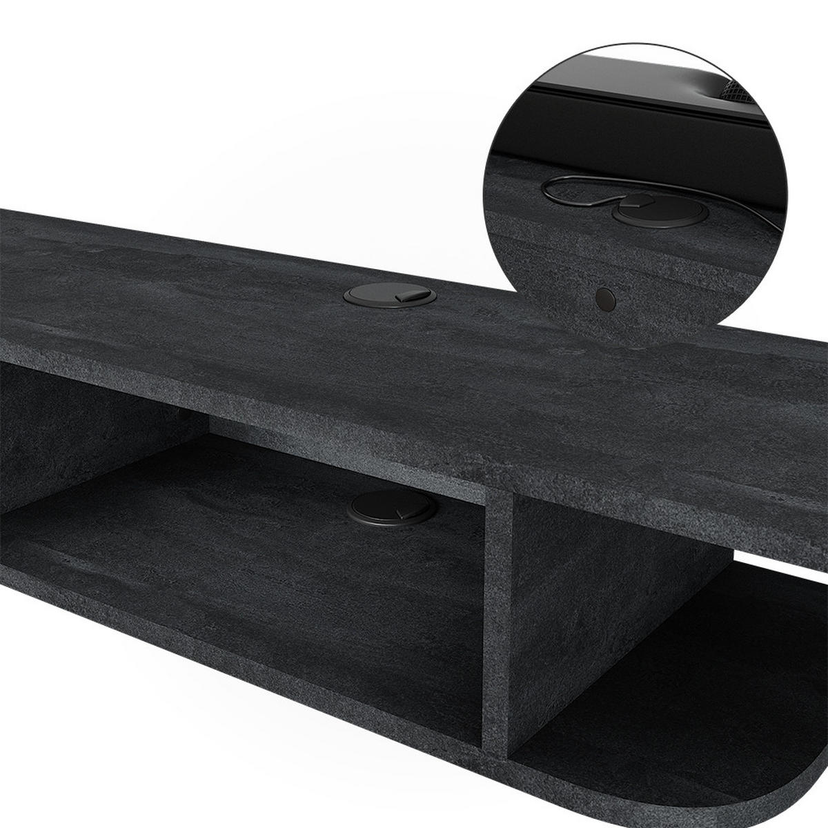 TV-SCHRANK Lorio Schwarz Beton 105 x 18.2 cm offene Fächer - Schwarz, Holzwerkstoff (105/18.2/30cm) - Vicco