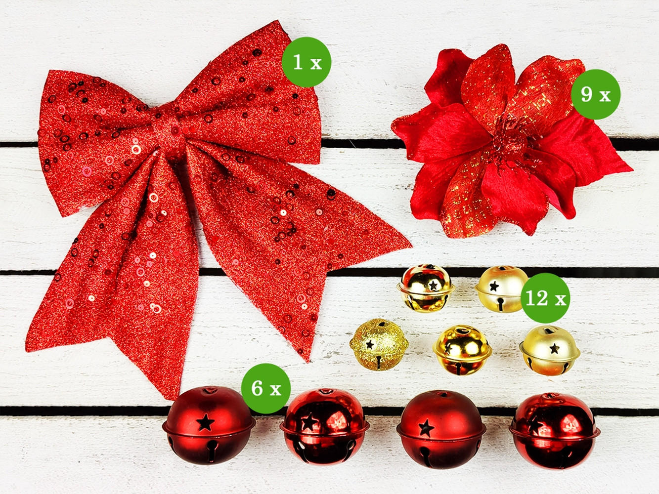 LAALU CHRISTBAUMKUGEL-SET 28 Stück in Box BÄUERIN für Weihnachtsbäume bis 100 cm - Rot/Goldfarben, Kunststoff/Textil (20/12/30cm) - LAALU