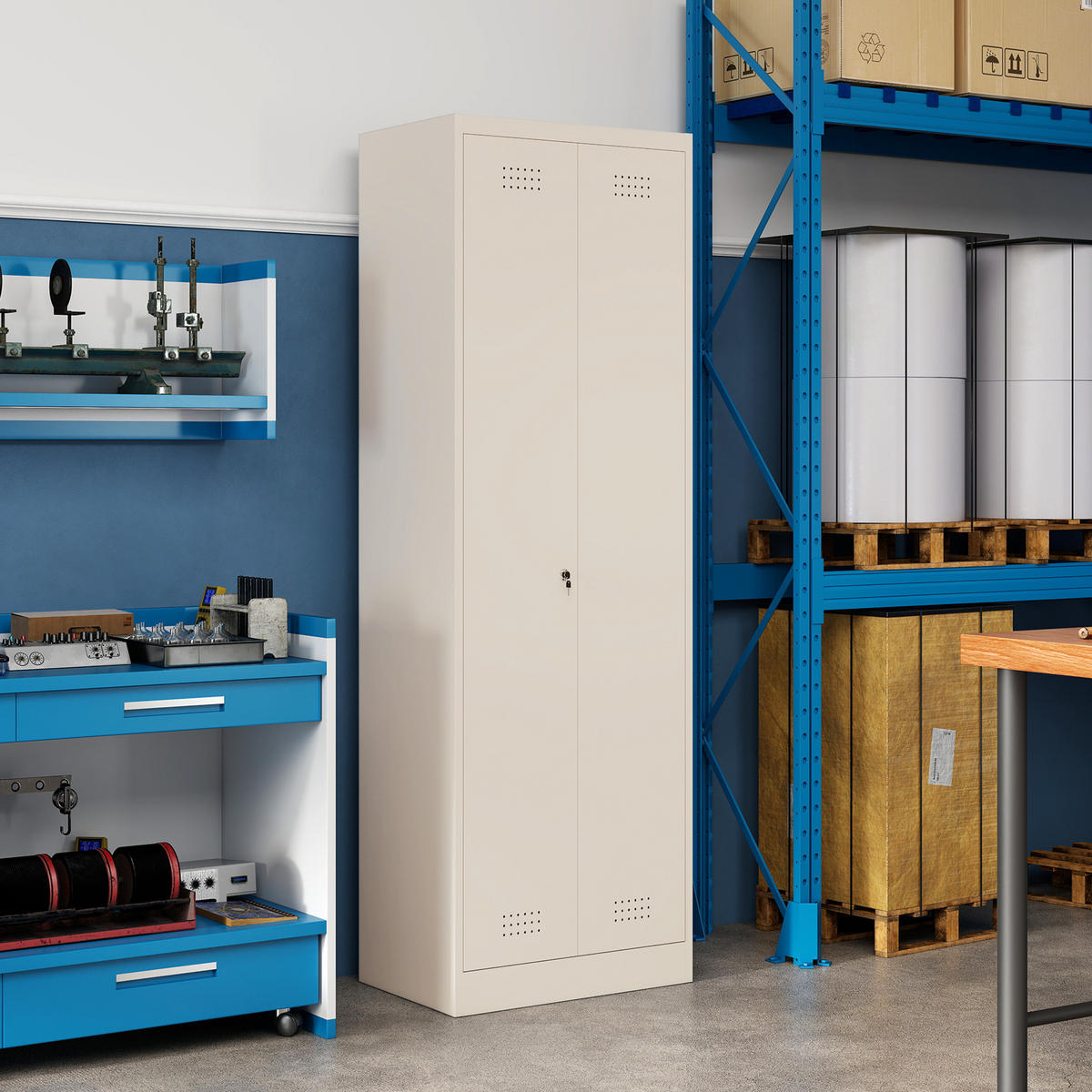 WERKZEUGSCHRANK Stahl Cremeweiß - Creme, Metall (40/165/60cm) - HOMCOM
