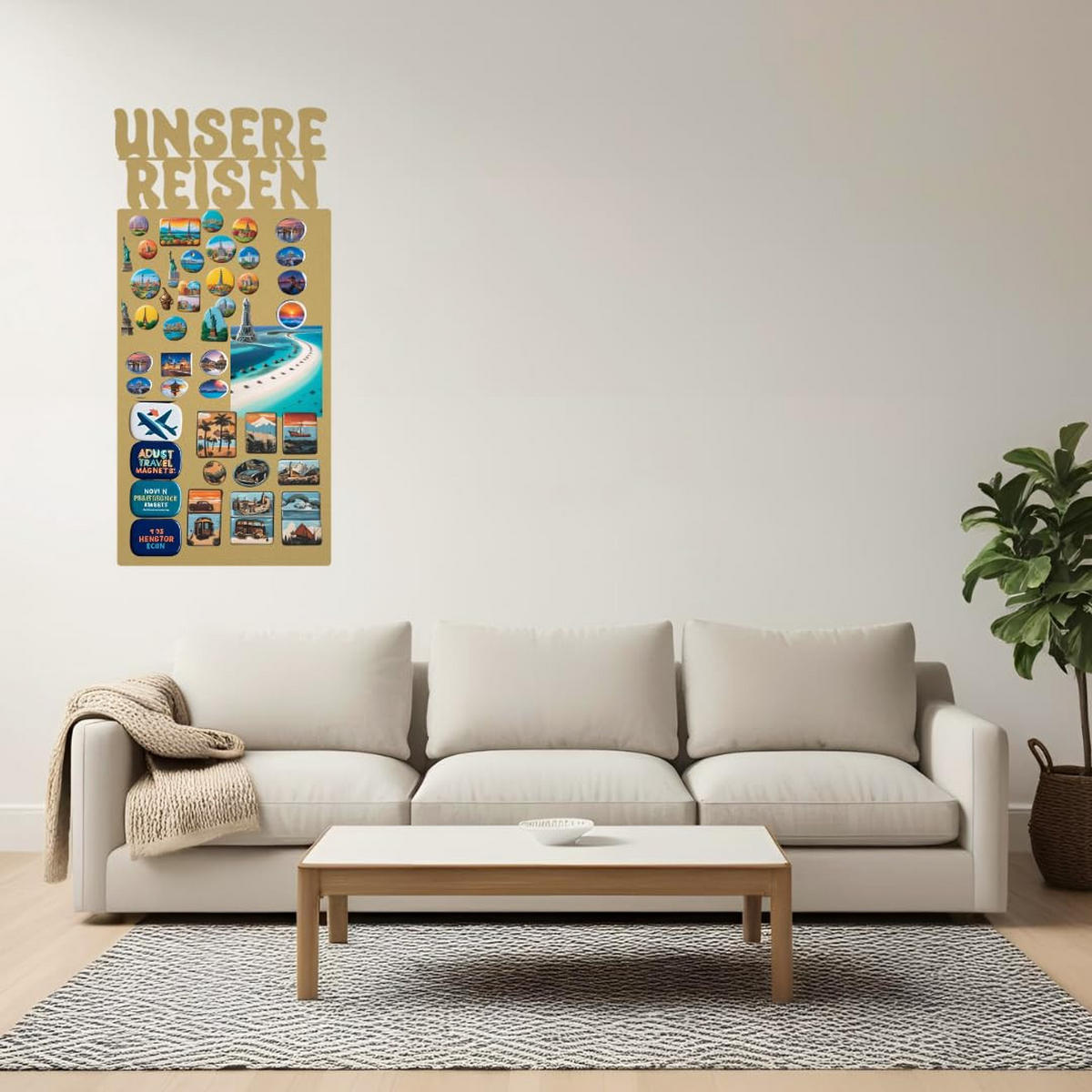 MAGNETTAFEL Unsere Reisen Goldfarben 64x30 cm - Goldfarben, Metall (30/64/0.7cm) - ANWICAR