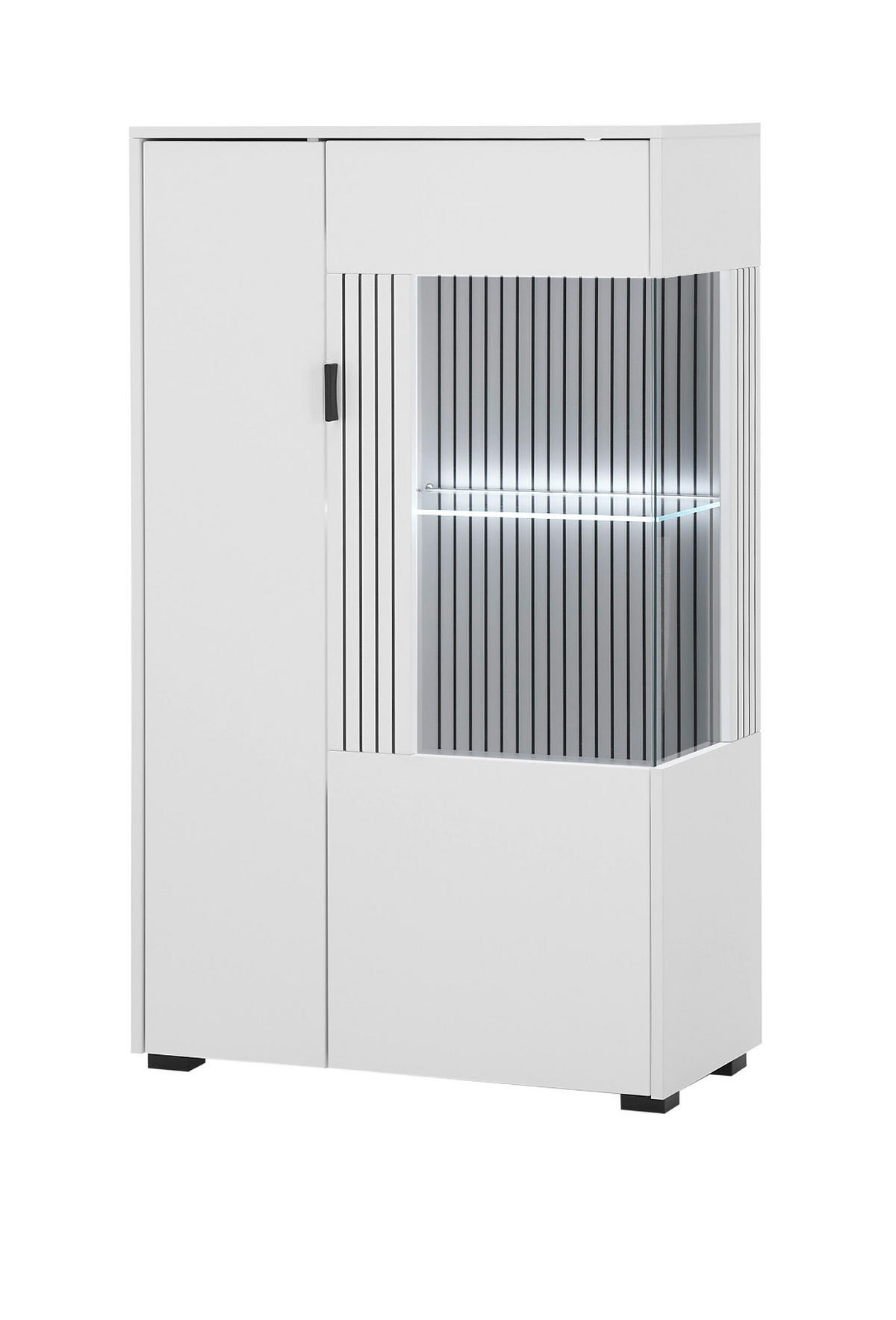 VITRINE weiß matt, Highboard 75 x 125 cm mit Soft-Close - Schwarz/Weiß, Glas/Holzwerkstoff (75/125/38cm) - Furn.Design