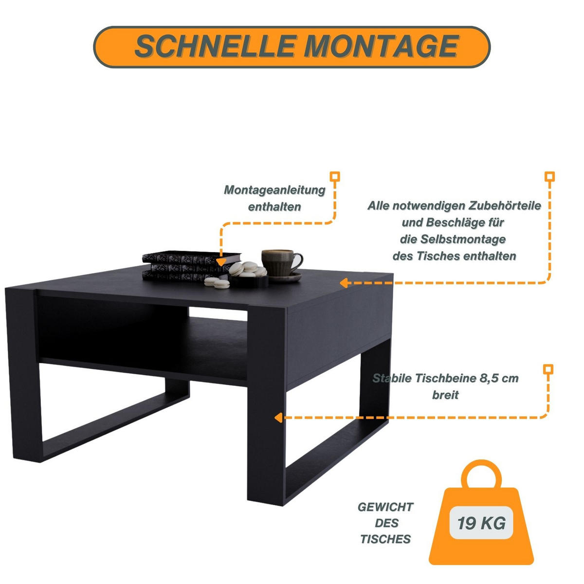 COUCHTISCH Karo_71.5 68/45/71,5 - Schwarz, Holzwerkstoff (72/68/45cm) - RAUMHIRSCH FURNITURE