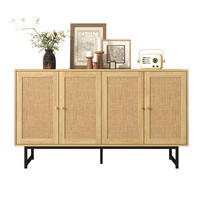 SIDEBOARD mit 4 Türen 140 x 39,5 x 80 cm Holzoptik mit Rattangeflecht - Braun, Holzwerkstoff (140/80/39.5cm) - Meubliv