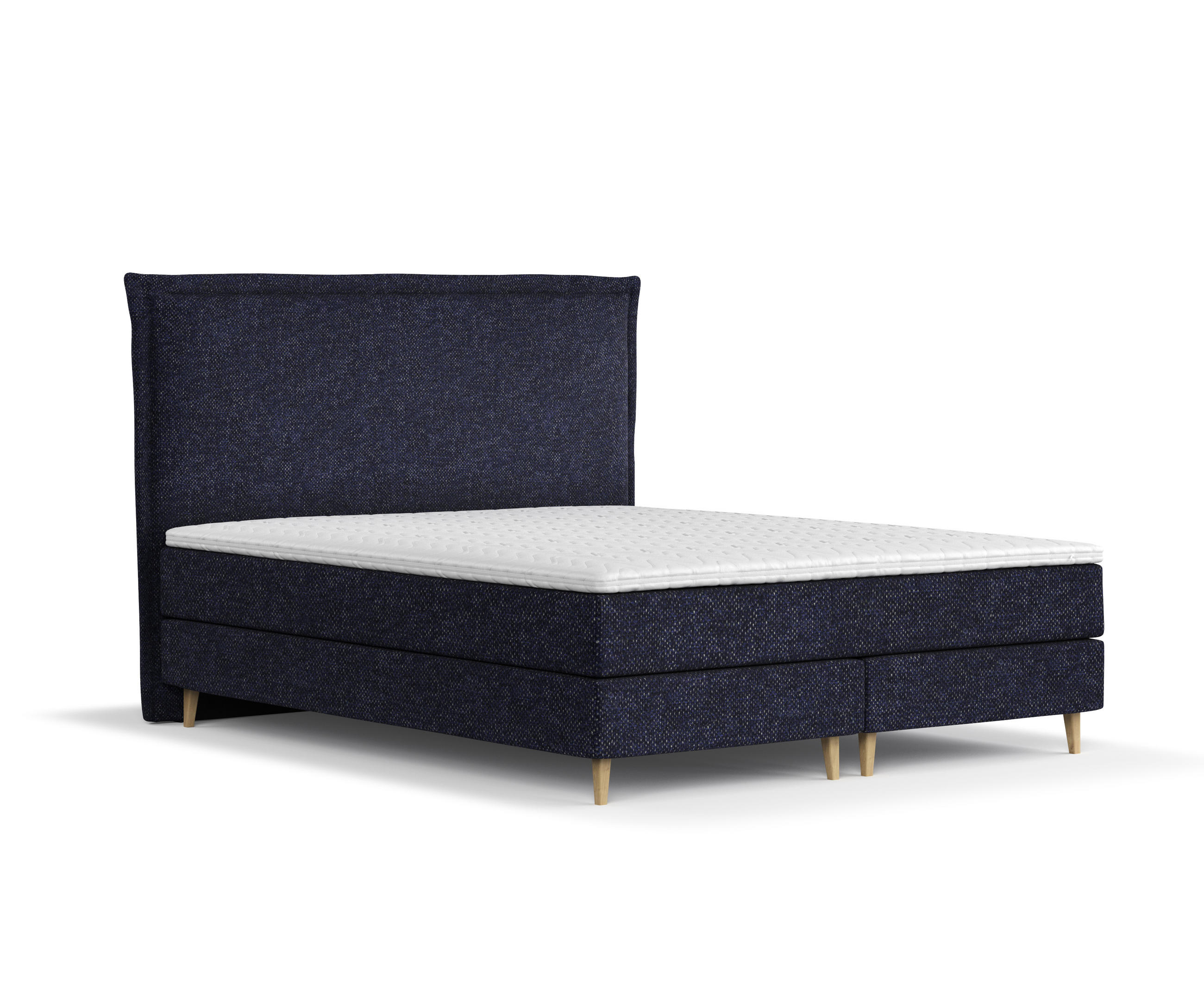 KONTINENTALBETT Calma Marineblau 200/200 cm mit Matratze und Topper - Naturfarben/Dunkelblau, Holz/Holzwerkstoff (200/200cm) - Maison de Reve
