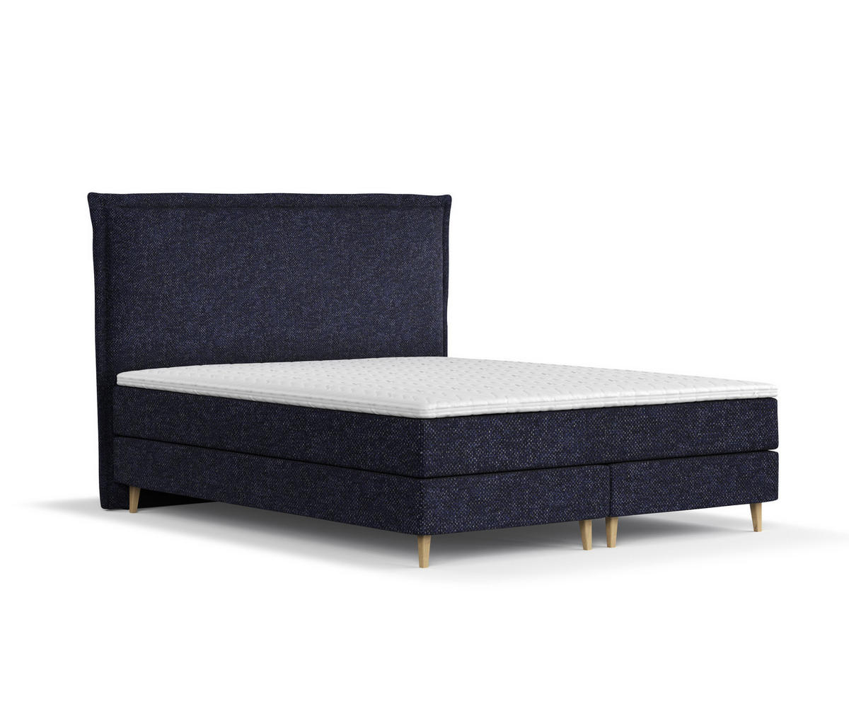 KONTINENTALBETT Calma Marineblau 200/200 cm mit Matratze und Topper - Naturfarben/Dunkelblau, Holz/Holzwerkstoff (200/200cm) - Maison de Reve