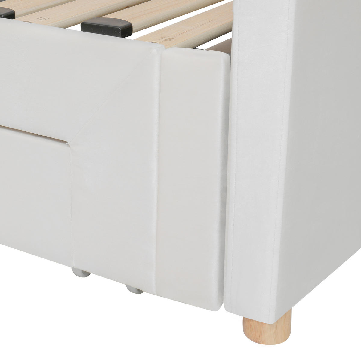 POLSTERBETT aus Samt 90x200 cm in Beige mit Ausziehfunktion & USB/Typ-C - Beige, Textil (90/200cm) - Modfu