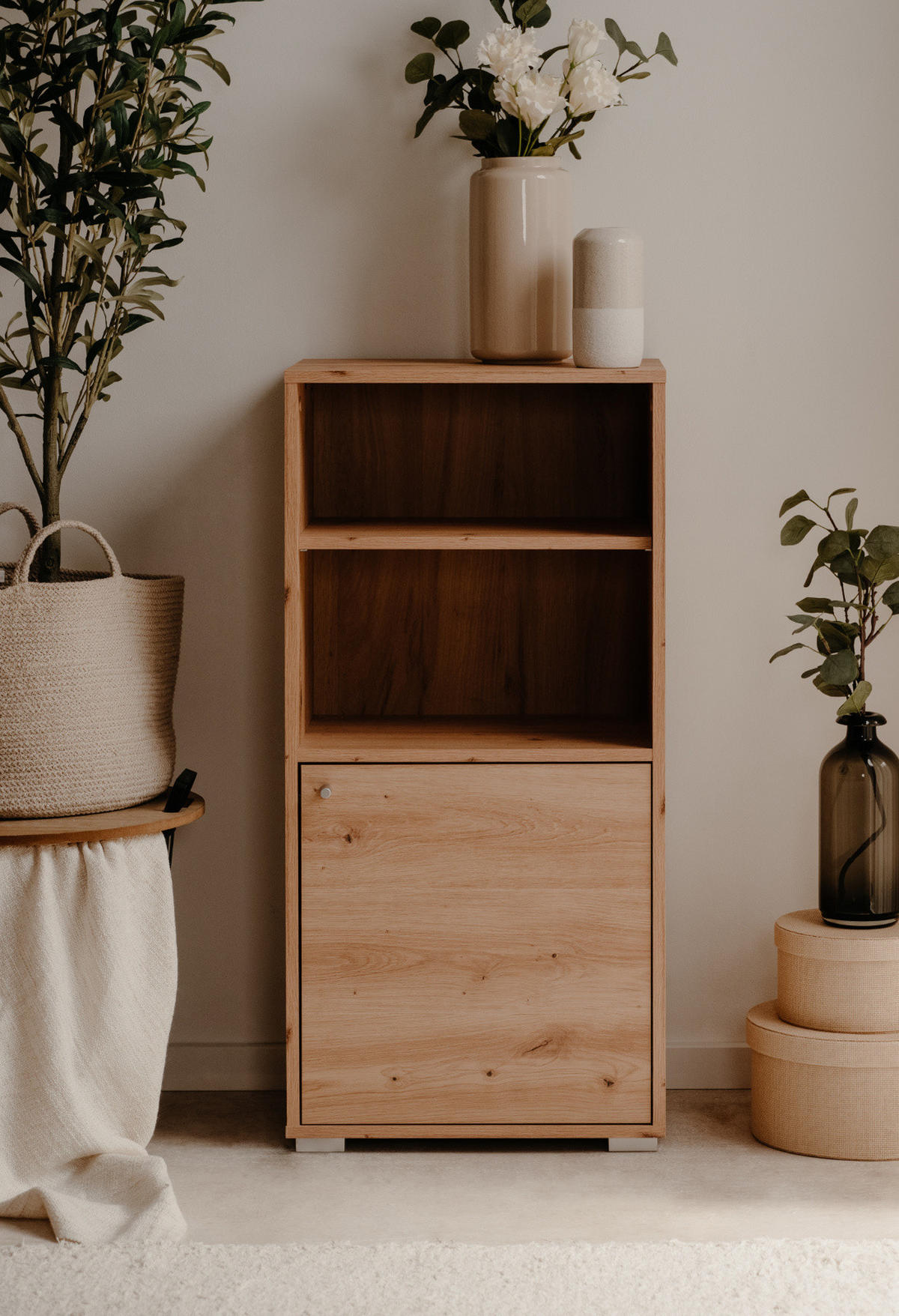 REGAL Eiche Artisan 46 x 97 cm, Standregal mit 4 Fächern - Silberfarben/Eiche Artisan, Holzwerkstoff/Kunststoff (46/96.5/33.5cm) - Furn.Design