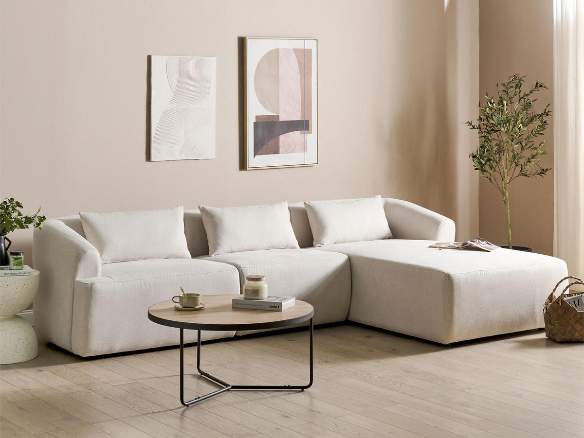 3-SITZER-ECKSOFA Stoff beige rechtsseitig Svansele - Beige, Textil (278/174cm) - Beliani