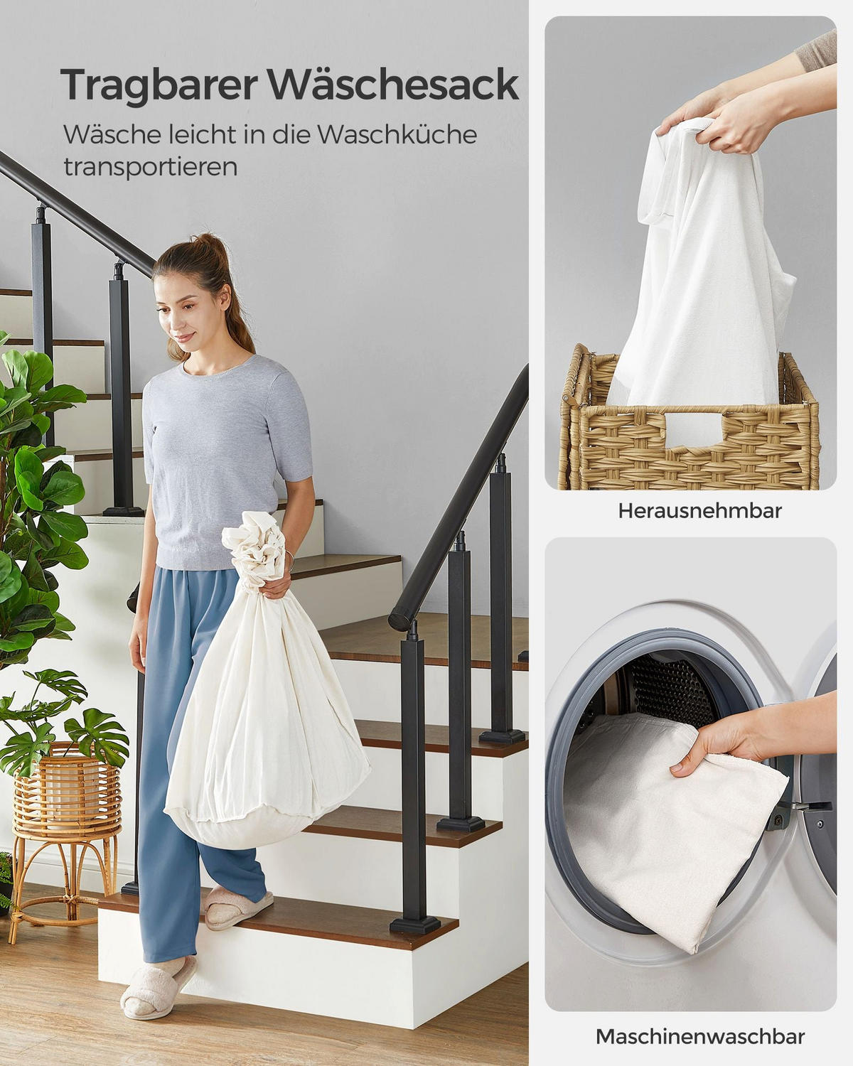 WÄSCHEKORB NAIROBI - Eukalyptusholzfarben, Kunststoff (36/66/70cm) - Hansiro