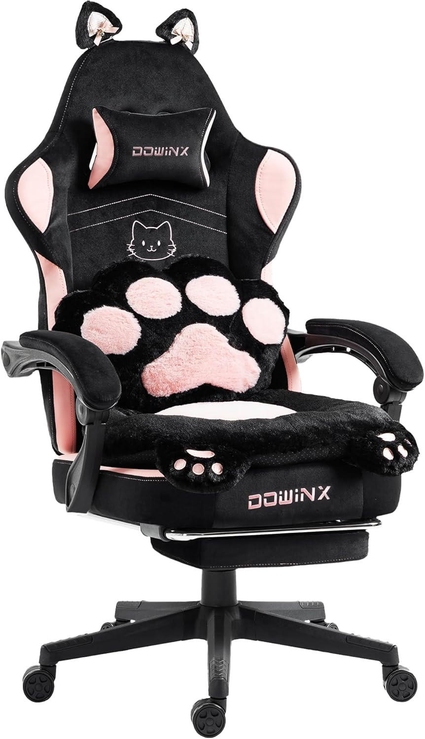GAMING-STUHL Ergonomischer & Fußstütze Bürostuhl & Lendenwirbelstütze - Schwarz, Leder (52/126/49cm)