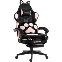 GAMING-STUHL Ergonomischer & Fußstütze Bürostuhl & Lendenwirbelstütze - Schwarz, Leder (52/126/49cm)