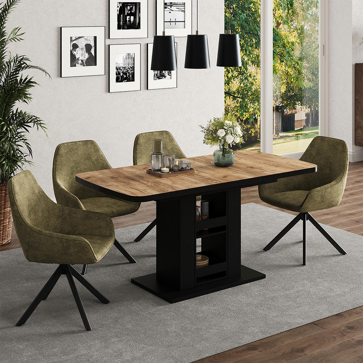 ESSTISCH Fenaro Goldkraft Eiche/Schwarz 120 x 80 cm - Eichefarben/Schwarz, Holzwerkstoff (80/120/76cm) - Vicco