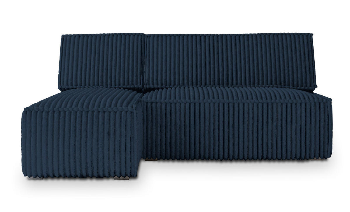 ECKSOFA BRISO T Blau Kordstoff mit Schlaffunktion - Blau, Holz (200/140cm) - MASSENO
