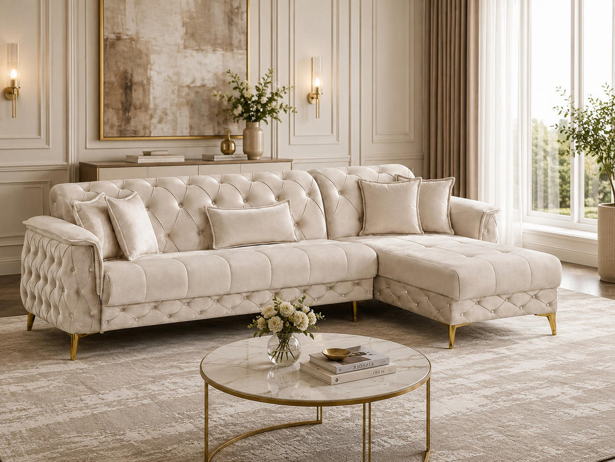 ECKSCHLAFSOFA Sucre Relax Creme - Langer Schenkel Links - Creme, Holzwerkstoff/Kunststoff (310/180cm)