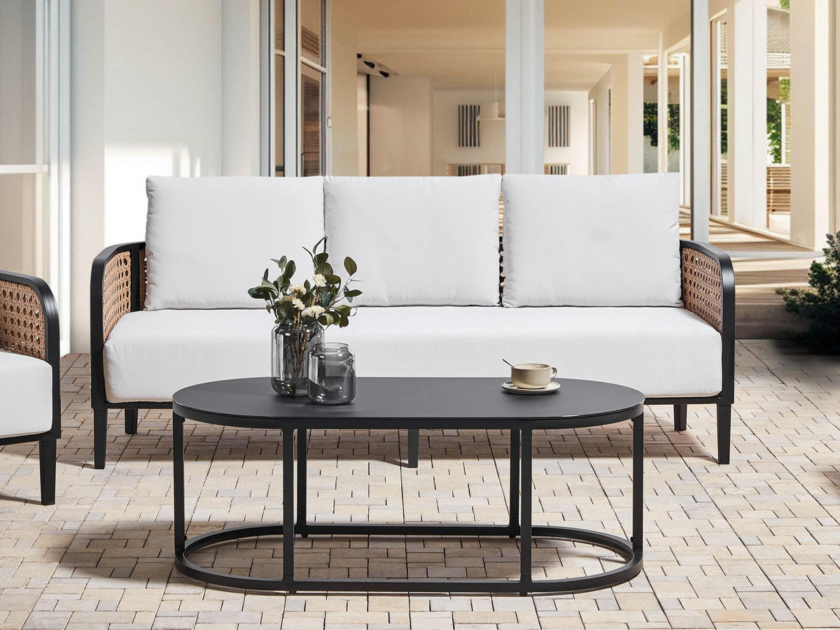 GARTENSOFA 3-Sitzer Aluminium weiß Montefalco - Creme, Metall (74/87/200cm) - Beliani