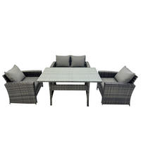 GARTENMÖBELSET mit 2 Sesseln,Zweisitzer,Esstisch Polyrattan Dunkelgrau 4-Sitzer - Dunkelgrau/Grau, Glas/Kunststoff - Fimous