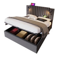 POLSTERBETT 140/200 cm grau aus Baumwolle mit Bettkasten, USB-C und Matratze - Grau, Holzwerkstoff (140/200cm) - OKWISH