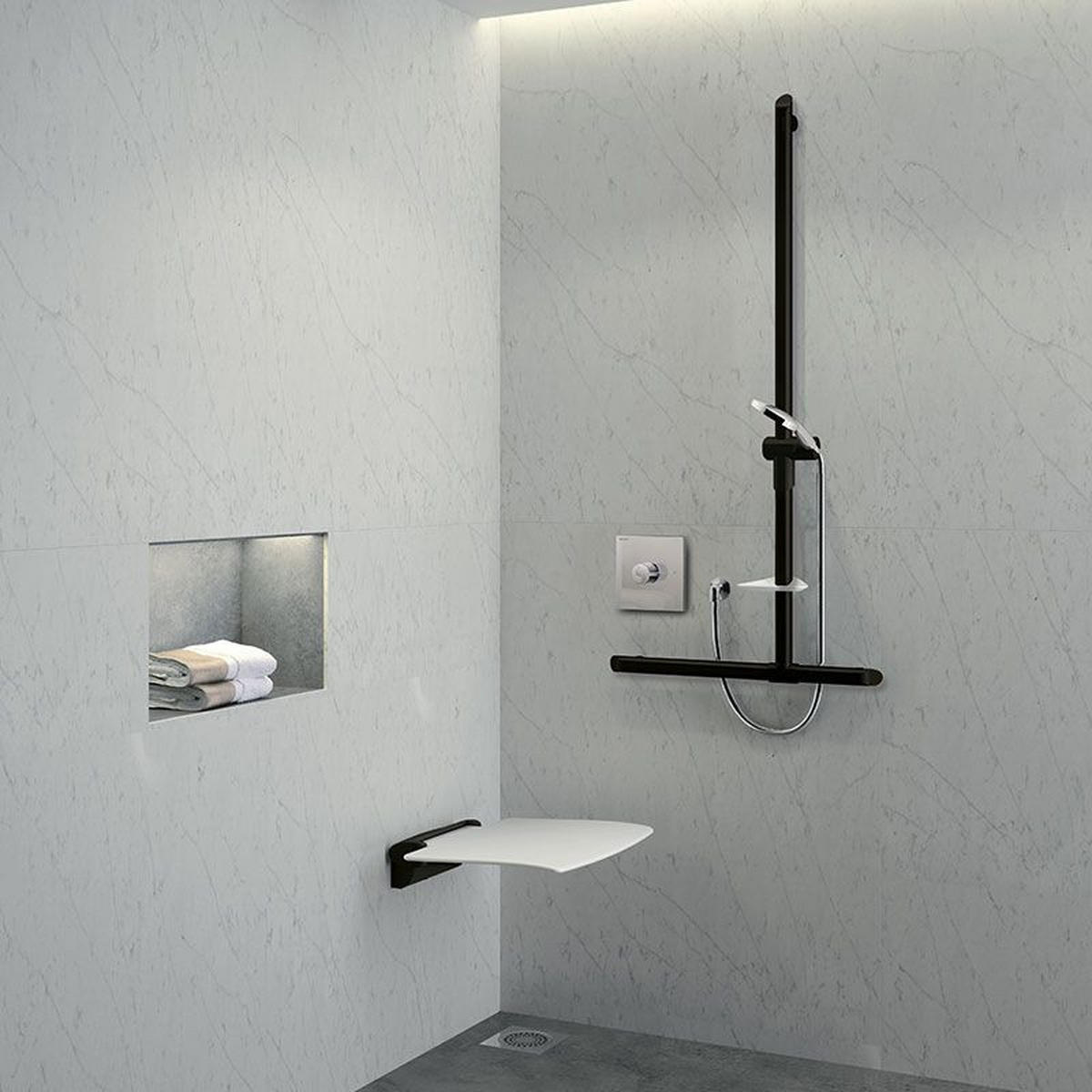HANDLAUF T-Form Be-Line Ø35 H1130x500 Aluminium matt schwarz - Chromfarben, Metall (17.5/4.5/119.5cm) - Delabie
