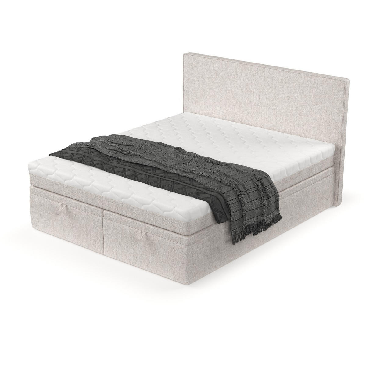 BOXBETT Zalla 180/200 cm Hellbeige im Neve Stoff - Sandfarben/Schwarz, Holz/Holzwerkstoff (180/200cm) - AltaBeds