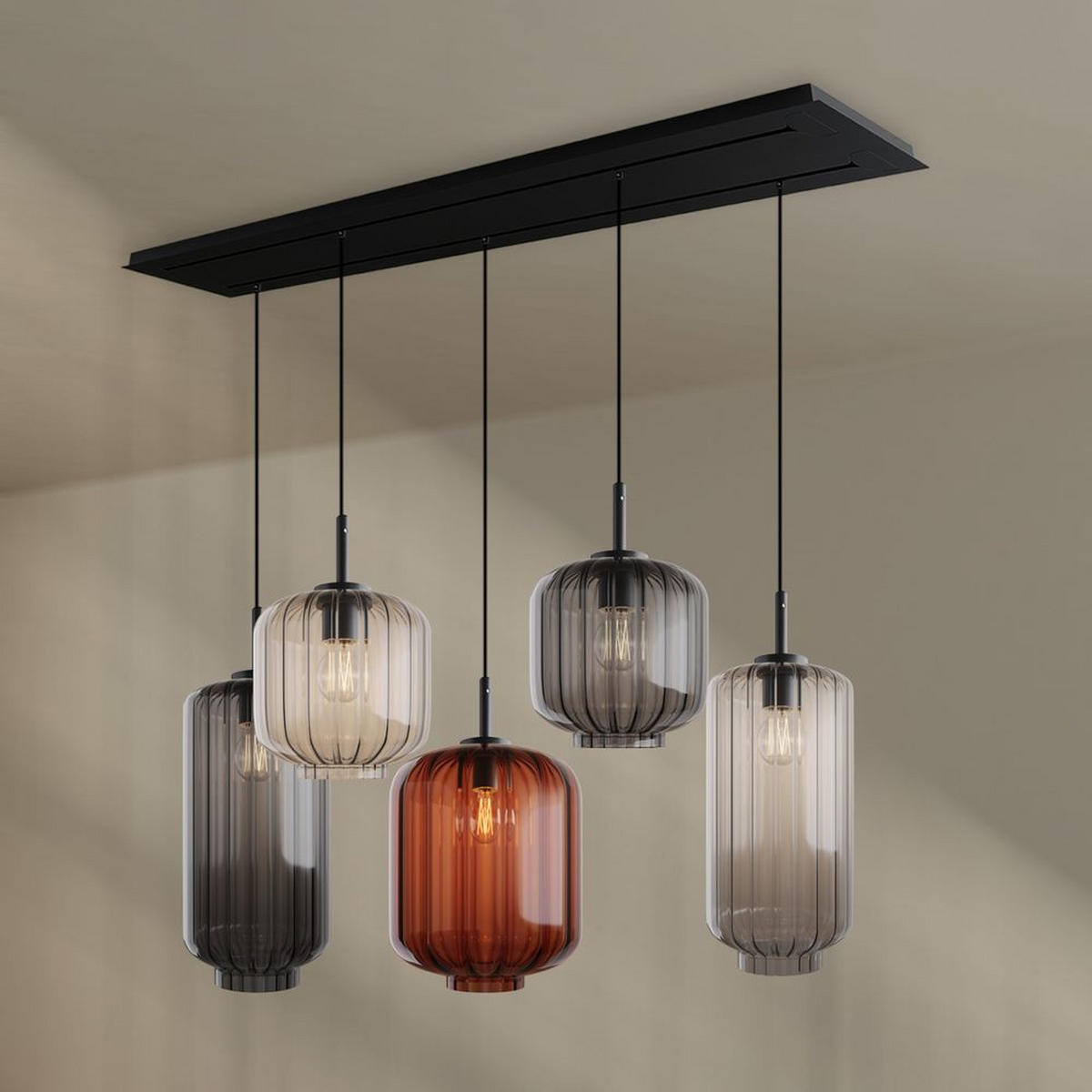 HÄNGELEUCHTE Velo 5-flammig Mehrfarbig Ø 18/20/25cm - Multicolor/Schwarz, Glas (25/25/27cm) - s.luce