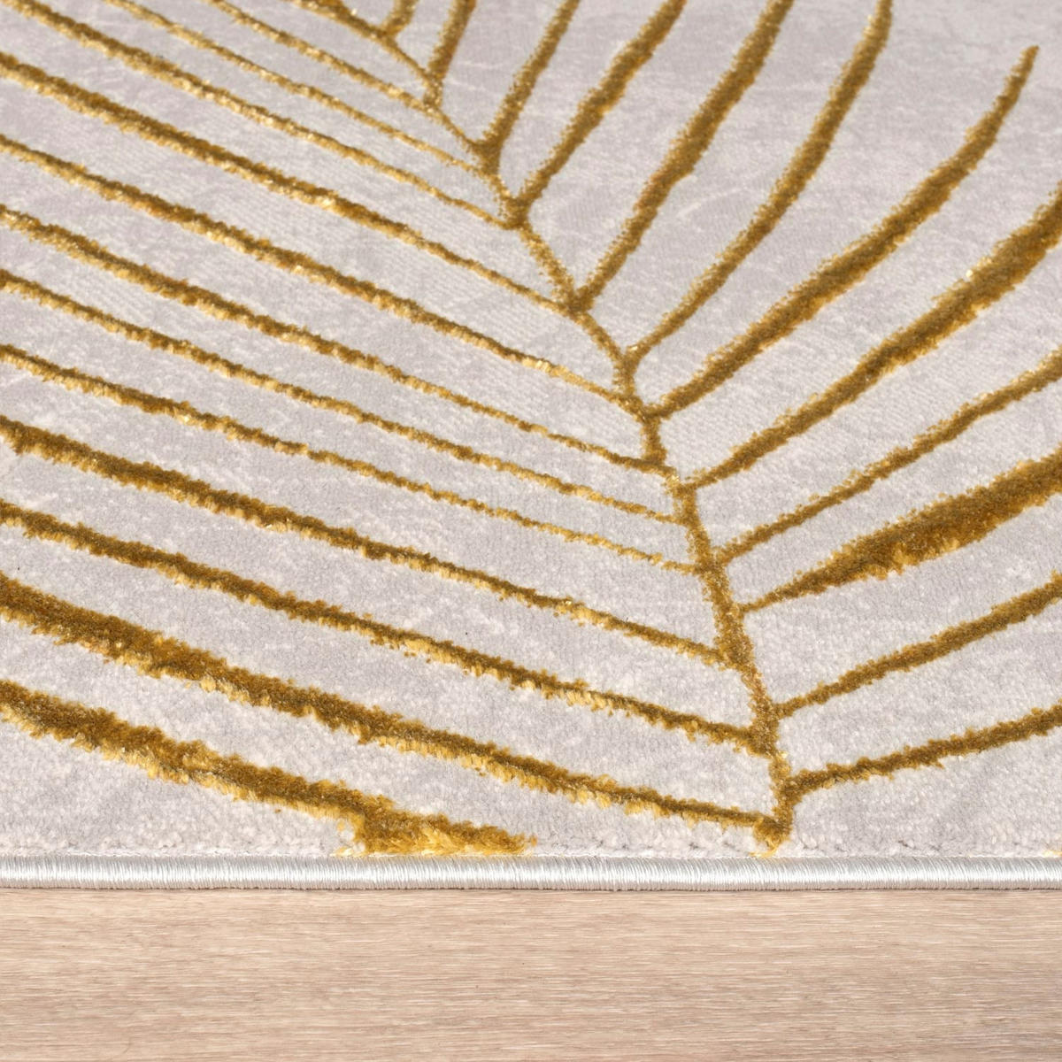 TEPPICH Kurzflor Blätter Wohnzimmer schmutzabweisend Gold Rechteckig 120x160 - Goldfarben, Textil (120/160cm) - KADIMA DESIGN