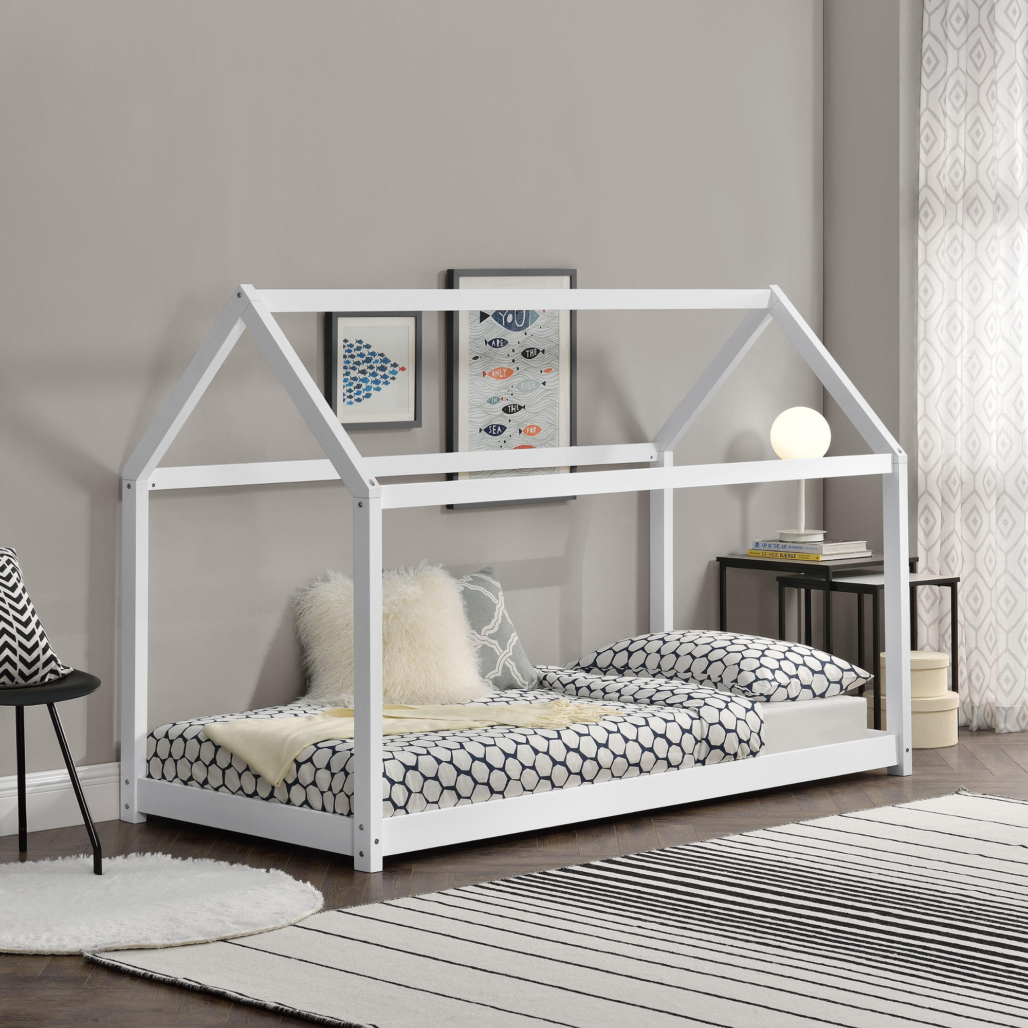 HAUSBETT Netstal - Weiß, Holz (80/160cm) - [en.casa]