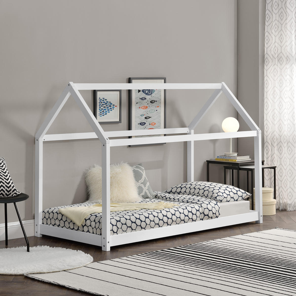 HAUSBETT Netstal - Weiß, Holz (90/200cm) - [en.casa]