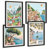 BILDER SET 4er Set - 50x50 cm & 40x60 cm Schwarzer Rahmen - Meereslandschaften, Zitrusfrüchte - Schwarz, Kunststoff (50/50cm) - TULUP