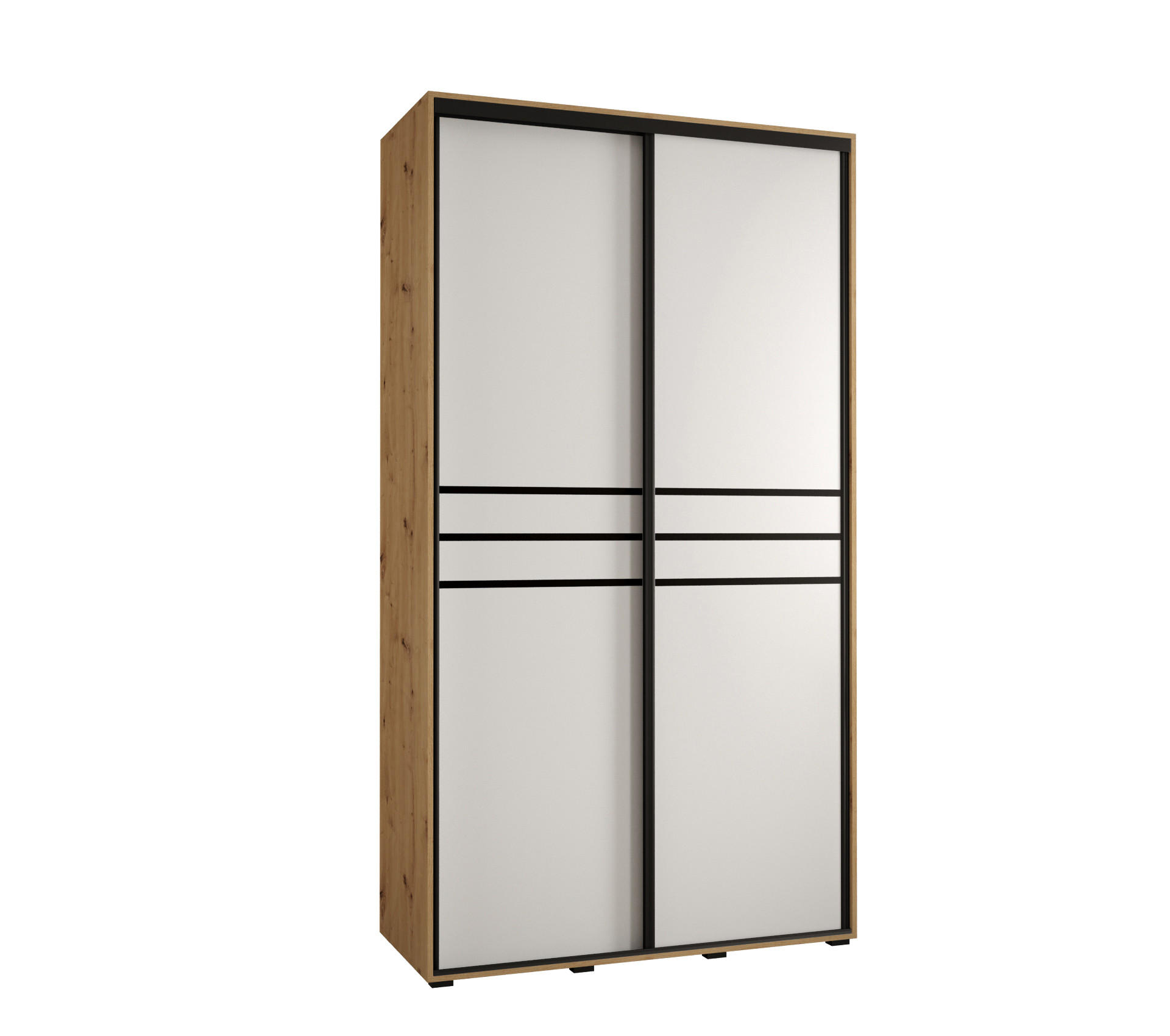Abiks Möbel Schwebetürenschrank Eiche Artisan, Weiß, Schwarz 130x235x60 cm