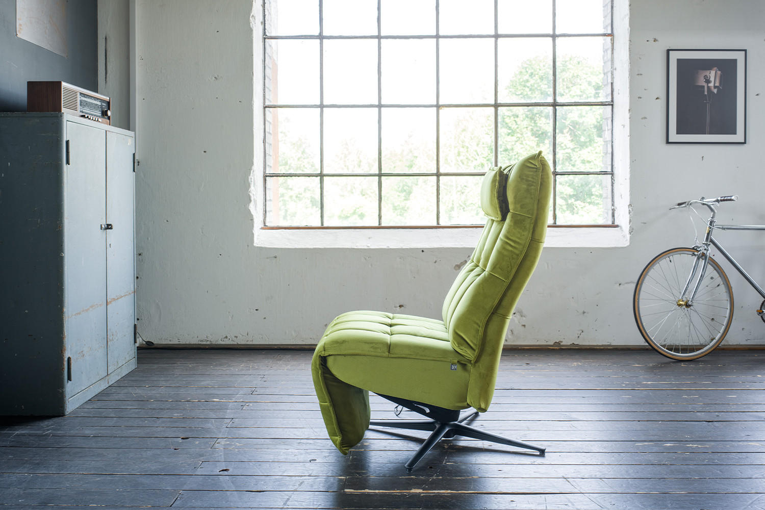 RELAXSESSEL MIKO Grün Velvet - Schwarz/Grün, Textil/Metall (75/115/94cm) - KAWOLA