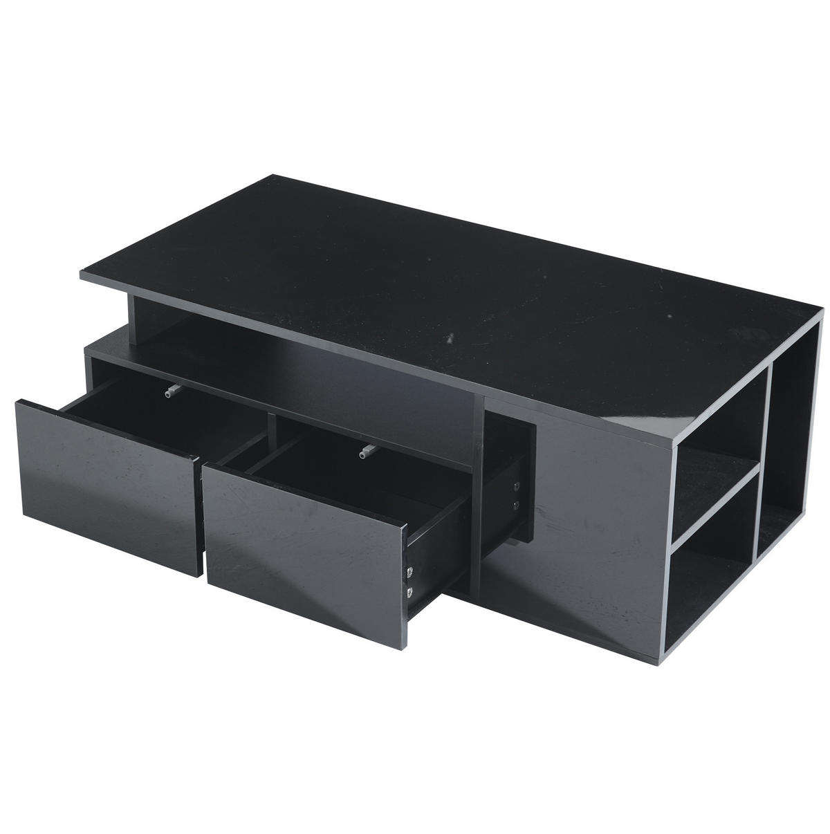 COUCHTISCH mit LED 100 x 50 x 35 cm Hochglanz Schwarz mit 2 Schubladen - Schwarz, Holzwerkstoff (100/50/35cm) - Meubliv