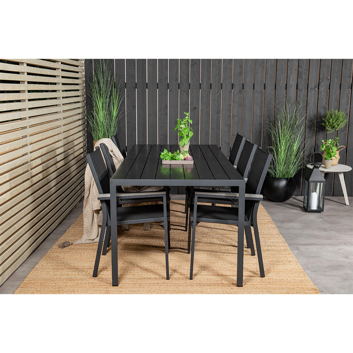 GARTENSET, Break, Tisch Schwarz, Stühle Schwarz, HDPE, 90 x 205 x 74 cm, 7-teilig - Schwarz, Kunststoff - ebuy24