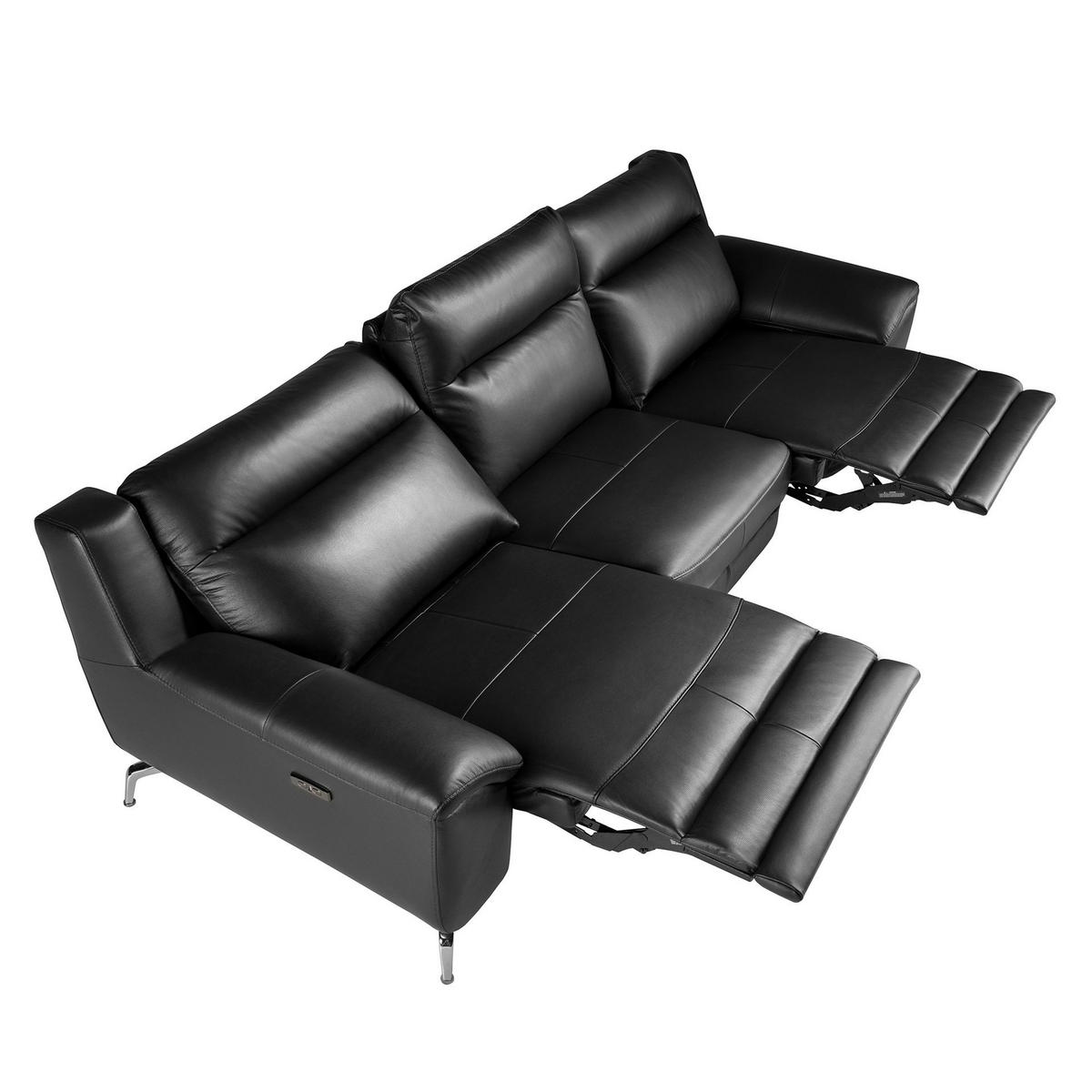 SOFA 3-Sitzer Leder Relaxsofa schwarz 264/93/92 cm - Edelstahlfarben/Schwarz, Leder (264/92/93cm) - ANGEL CERDA