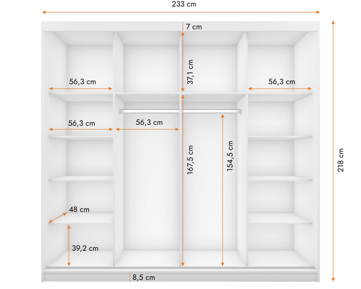SCHIEBETÜRENSCHRANK - ALFA (Graphit + Sonoma) - Graphitfarben/Sonoma Eiche, Holzwerkstoff/Metall (233/218/61cm) - Möblo