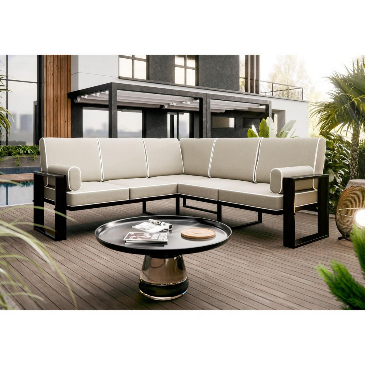 LOUNGEECKTEIL Verdino 2R2 mit Metallrahmen 207 cm beige - Beige, Metall (207/90/207cm) - Beautysofa