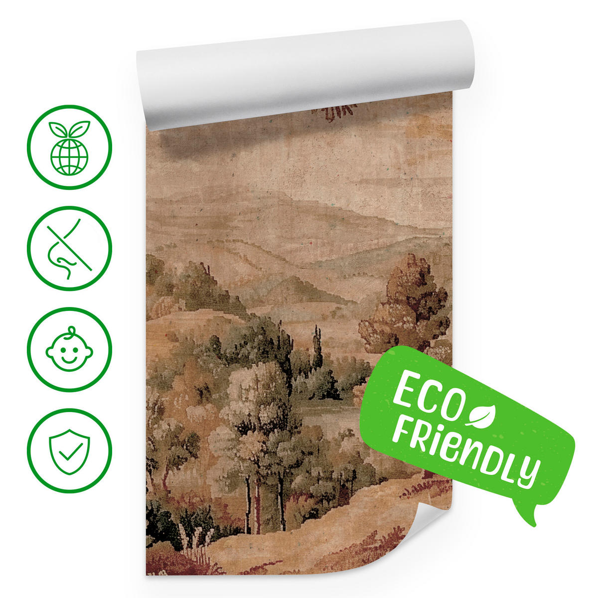 FOTOTAPETE für Wohnzimmer Landschaft Vintage Stil 300x210 - Beige/Orange, Papier (300/210cm) - Muralo