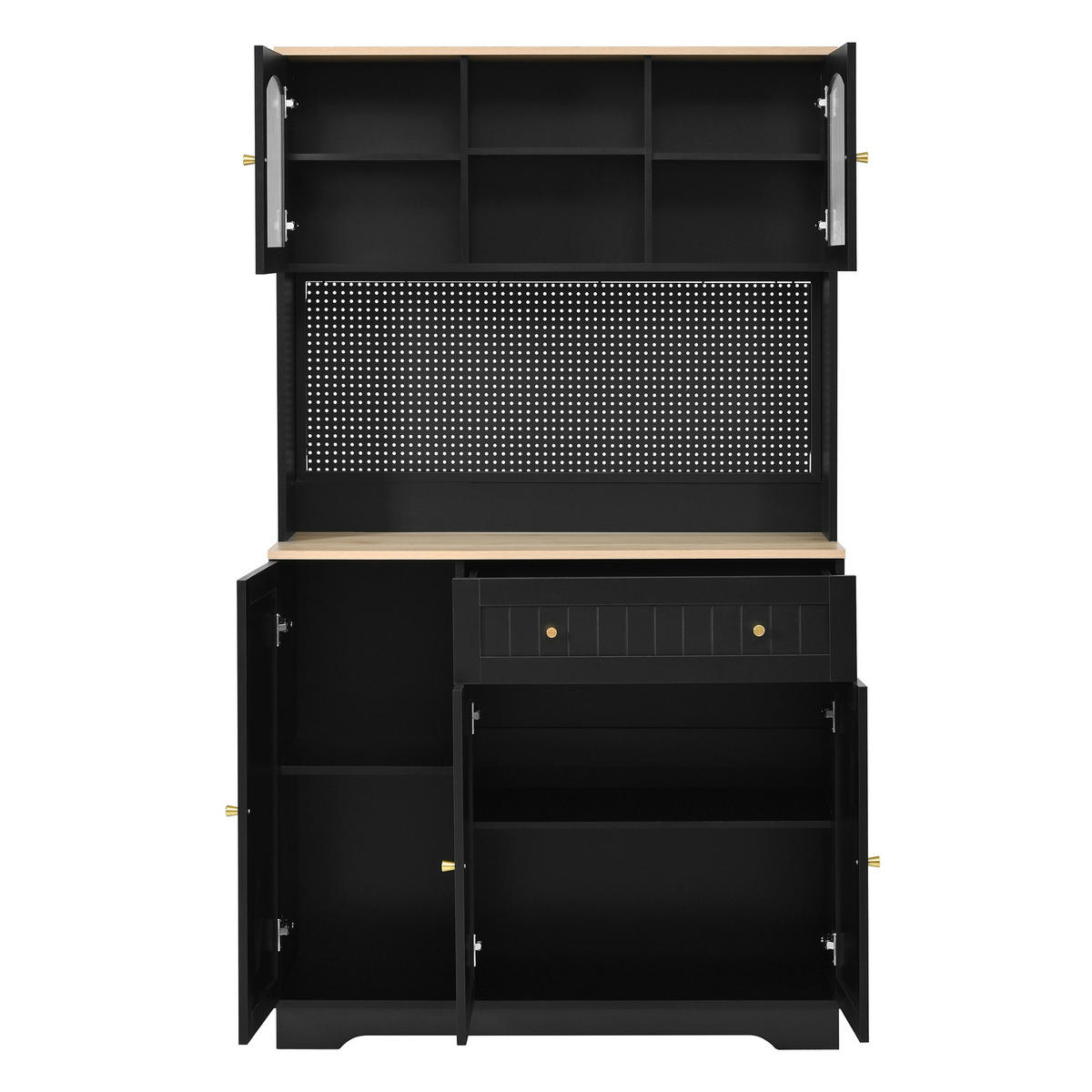 KÜCHENSCHRANK Schwarz mit Vitrinentüren, Lochblech & verstellbaren Böden - Schwarz, Holzwerkstoff (103.5/180/40cm) - Urban Meuble