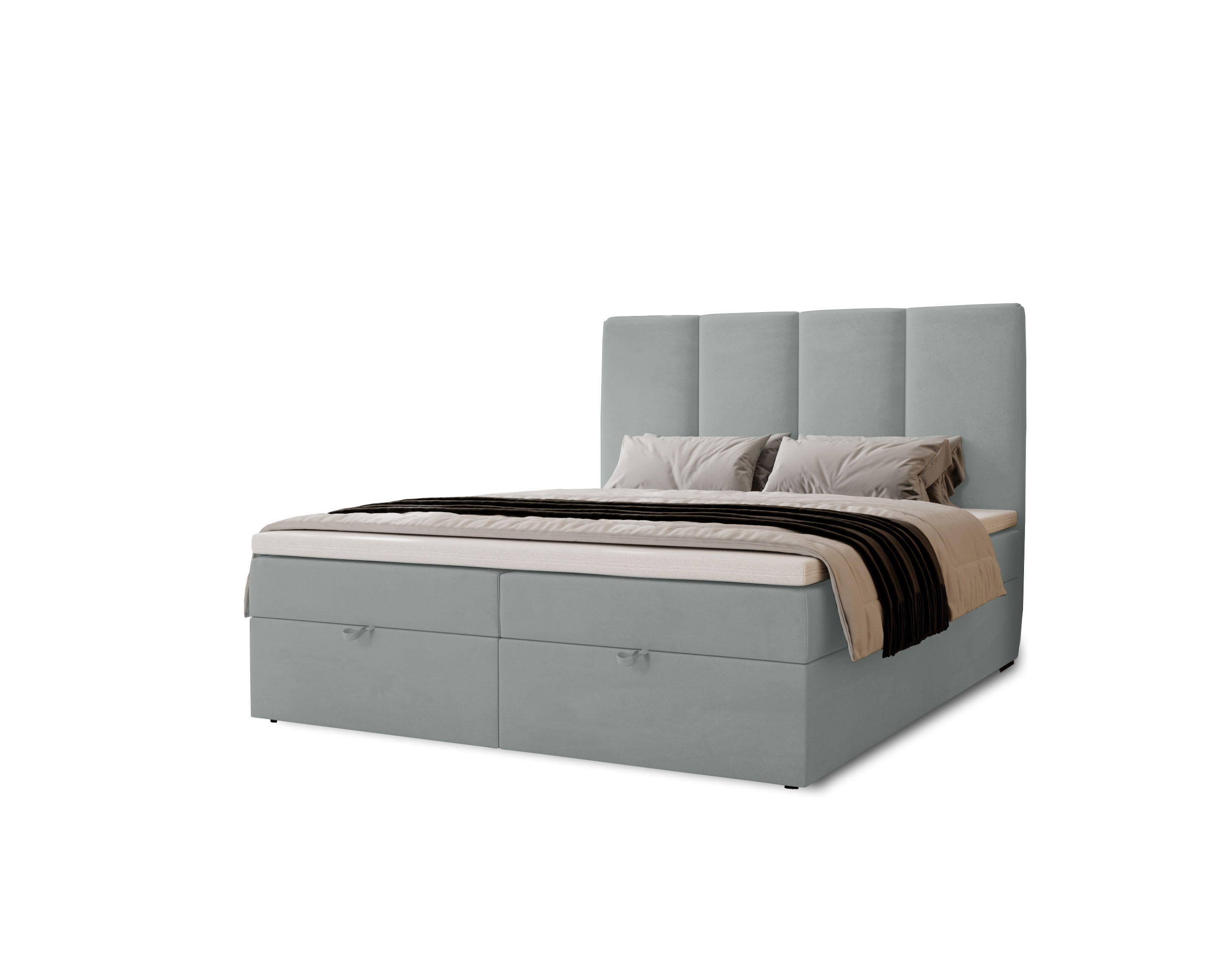 BOXBETT Malmo mit 2 Bettkästen, 120x200, Hellgrau, Velourstoff, Doppelbett mit Bonell-Matratze - Hellgrau, Holz/Kunststoff (120/200cm)