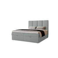 BOXBETT Malmo mit 2 Bettkästen, 120x200, Hellgrau, Velourstoff, Doppelbett mit Bonell-Matratze - Hellgrau, Holz/Kunststoff (120/200cm)