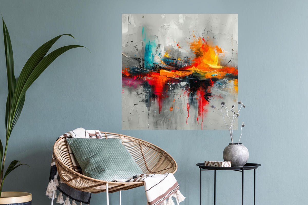 WANDTATTOO Moderne Kunst - Orange - Grau - Abstrakt 50x50 cm - Hellgrau, Kunststoff (50/50/0.1cm) - MuchoWow