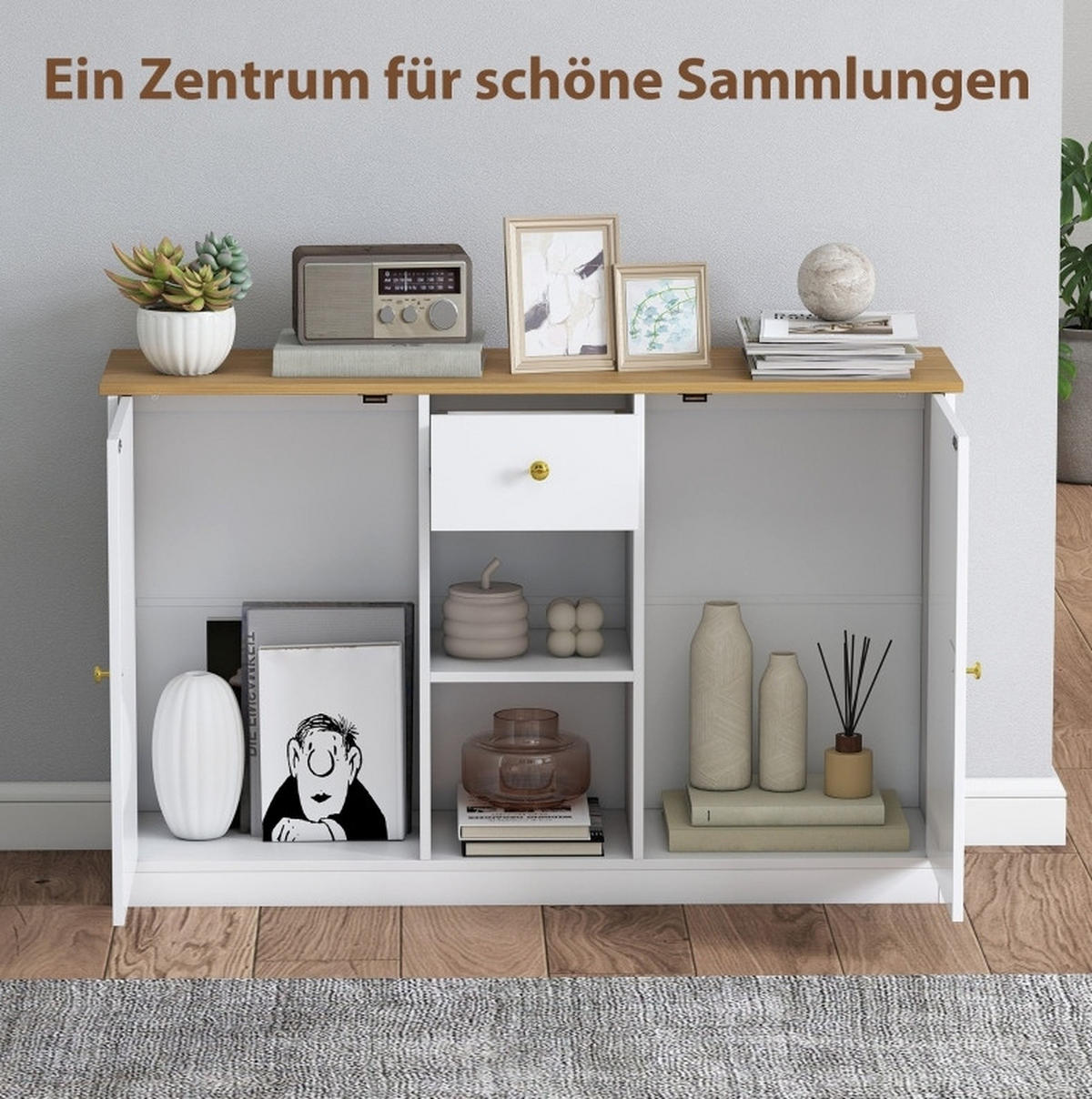 SIDEBOARD 120/35/75,2 cm Weiß aus Holz mit Schublade und Türen - Weiß, Holz (35/75.2/120cm) - OKWISH