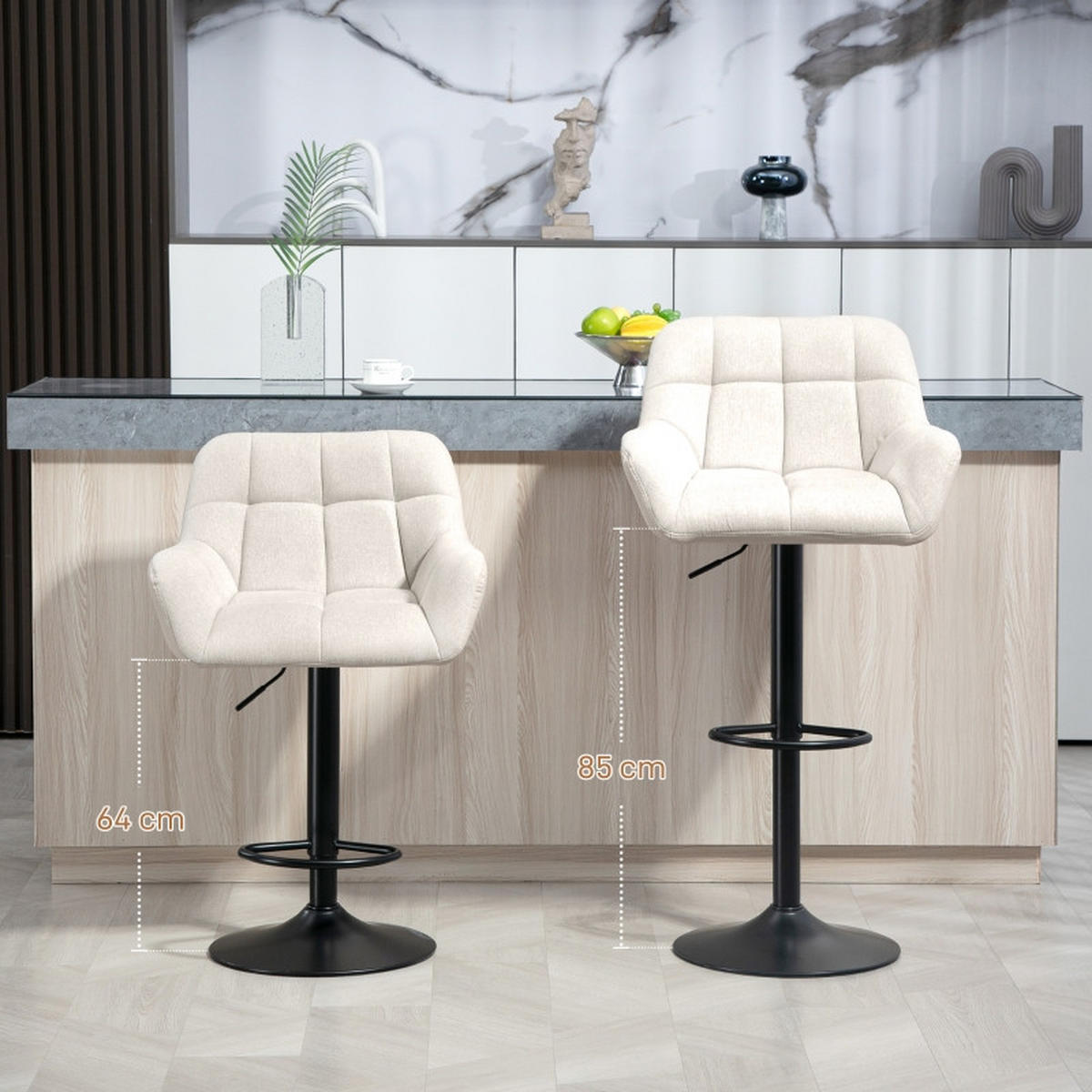 BARHOCKER DE-35970 2er Set höhenverstellbar drehbar Creme - Creme, Metall (52.5/114/57.5cm) - ComfortXL