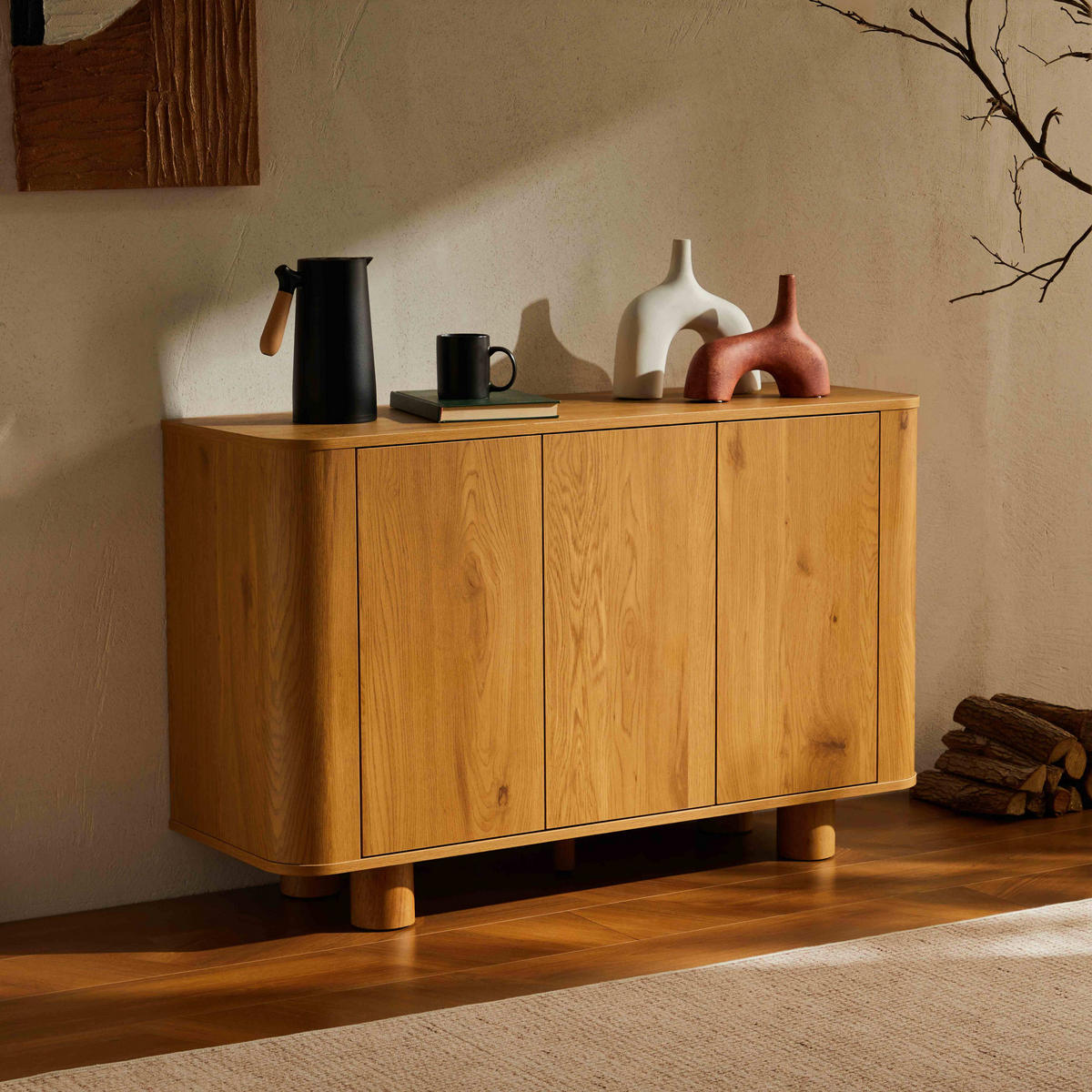SIDEBOARD 120 cm, schwarzes Holz - Beige, Holz (40/75/120cm) - Oviala
