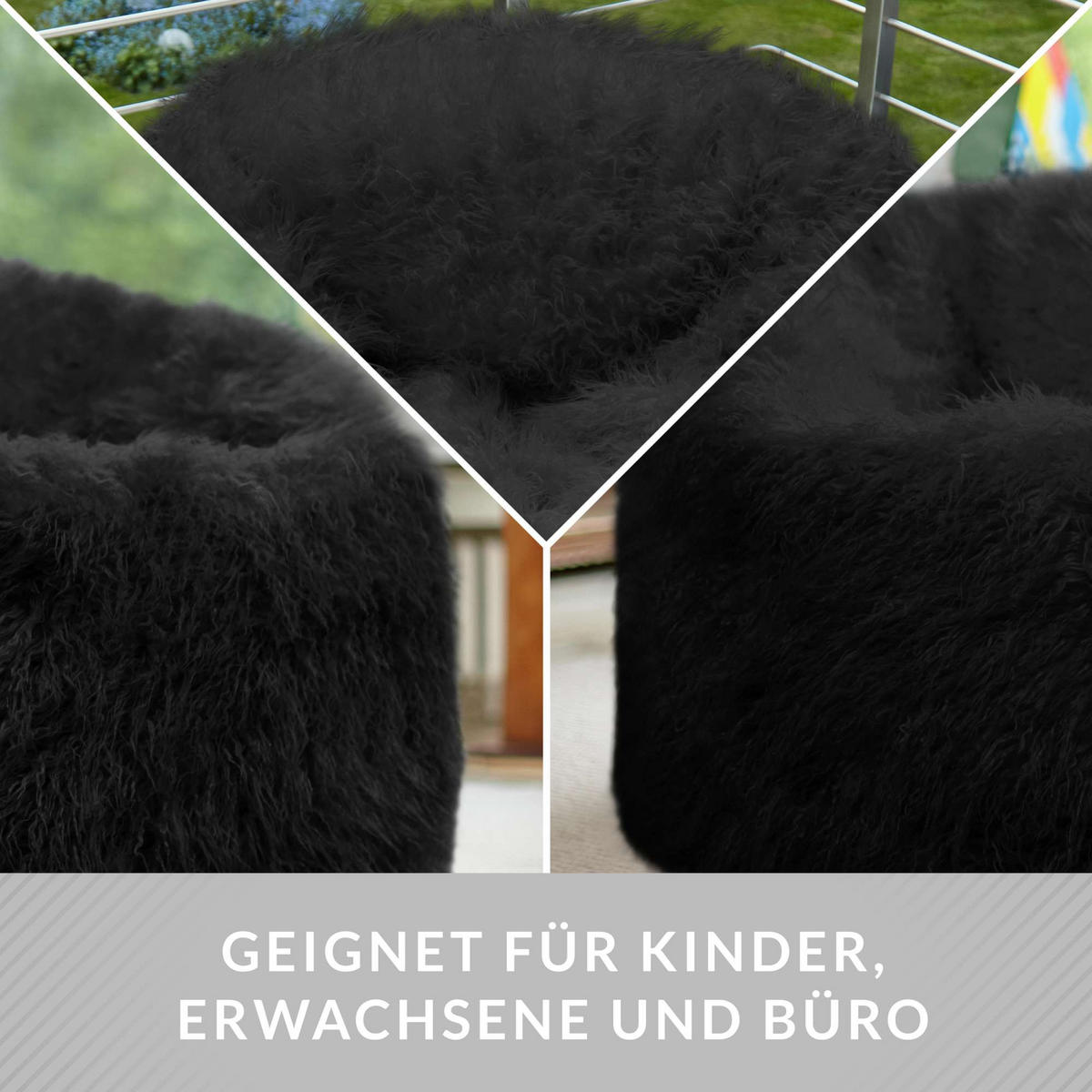 FELL SITZSACK-Hocker Pouf XXL 100x55cm - Schwarz, Textil (100/55/55cm) - Green Bean
