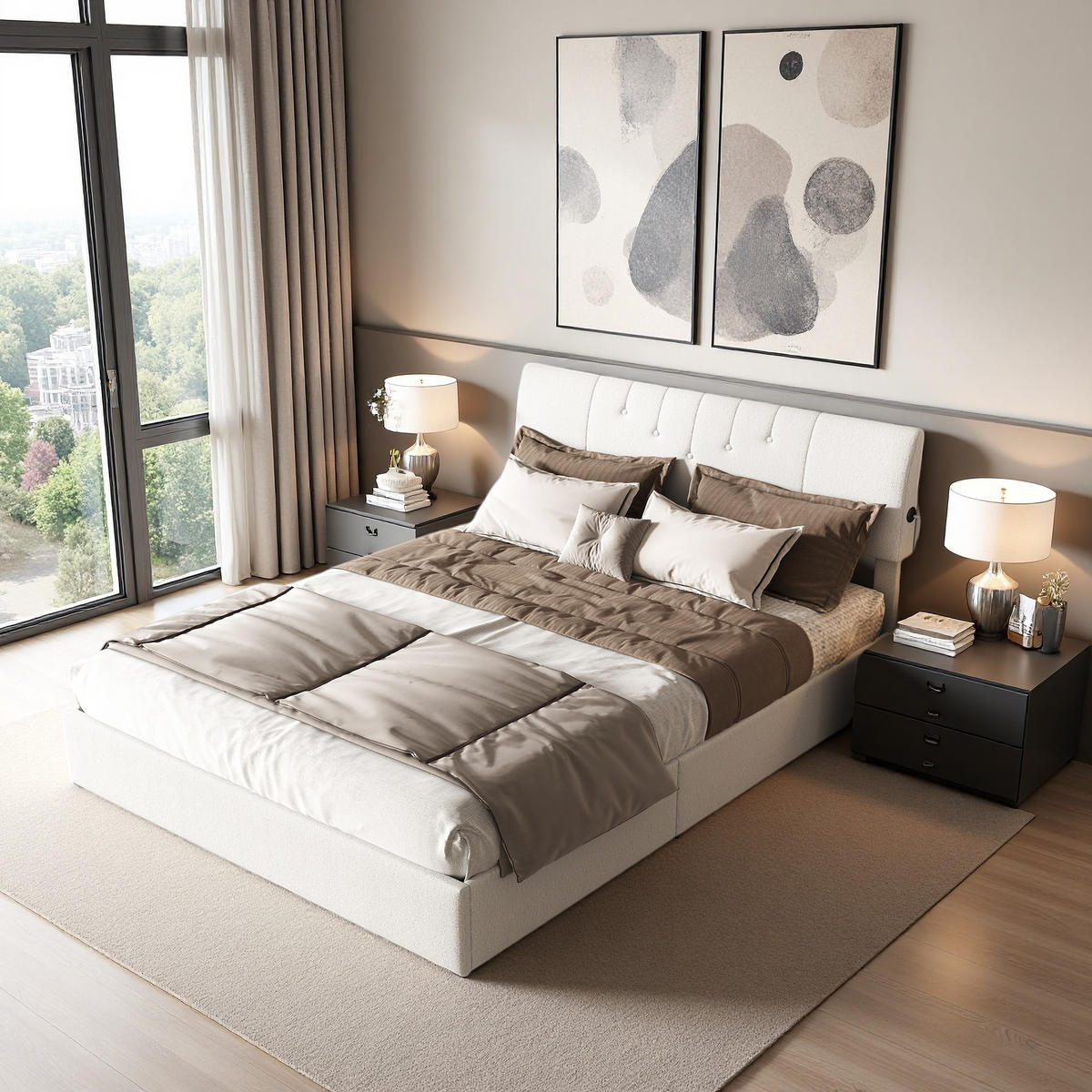 POLSTERBETT 140/190 cm Creme mit Bettkasten und USB-Anschlüssen - Weiß, Holz (140/190cm) - SHOPENTRA