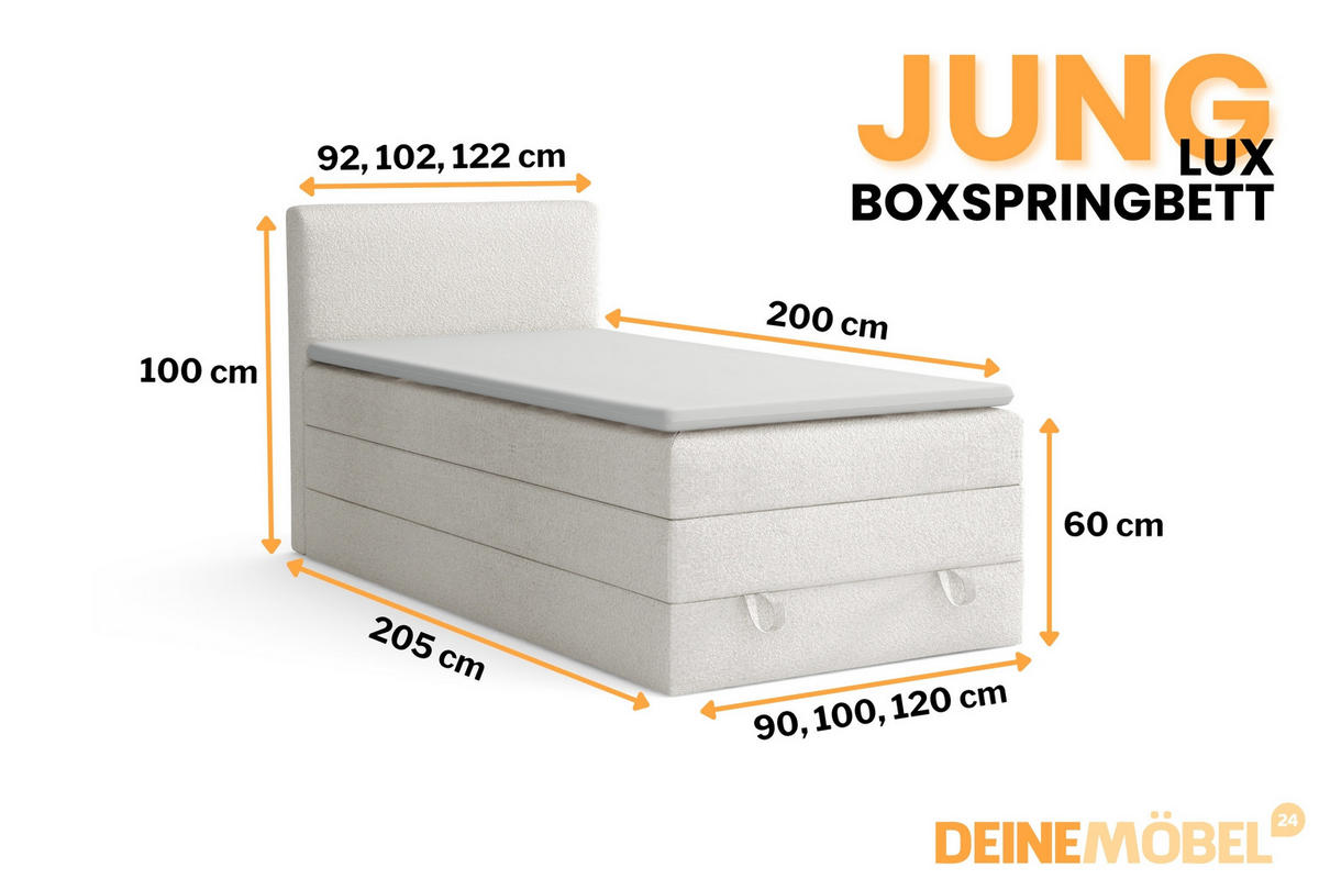 BOXBETT JUNG LUX 90/200 in Boucle Weiß - Weiß, Holz/Holzwerkstoff (90/200cm) - Deine Möbel 24