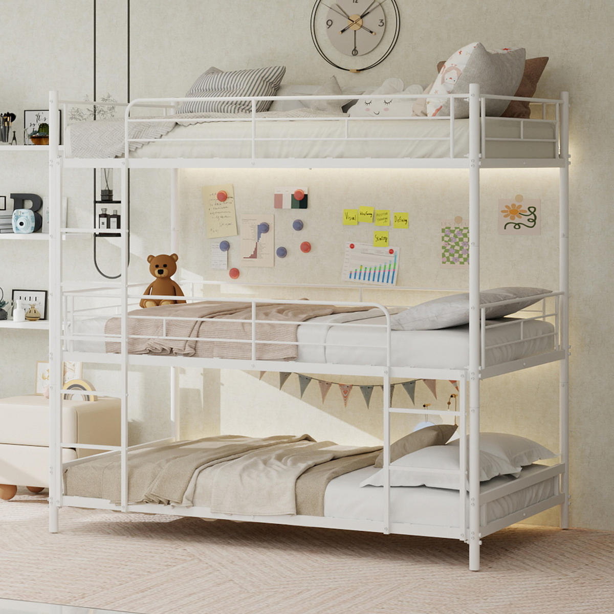 ETAGENBETT Dreifach-Etagenbett Metall - Weiß, Metall (90/190cm) - ComfortXL