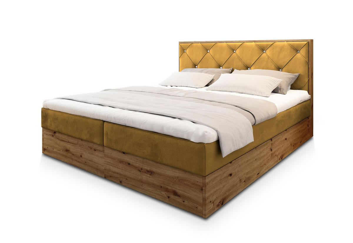 POSTEL BOXSPRING FOSCO 160x200 cm, s matrací a úložným prostorem, žlutá - žlutá, kompozitní dřevo/textil (160/200cm) - MASSENO