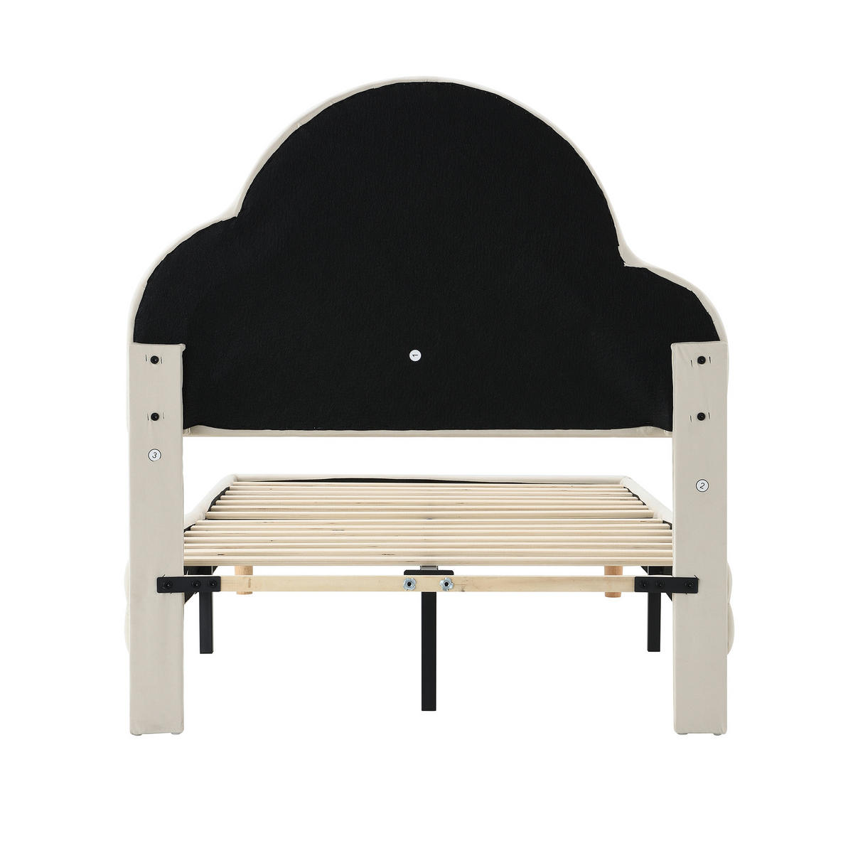 POLSTERBETT Kinder Einzelbett mit Wolken-Kopfteil, LED-Lichtstreifen, Samt, kreatives Design fürs Kinderzimmer, beige - Beige, Textil (90/200cm)